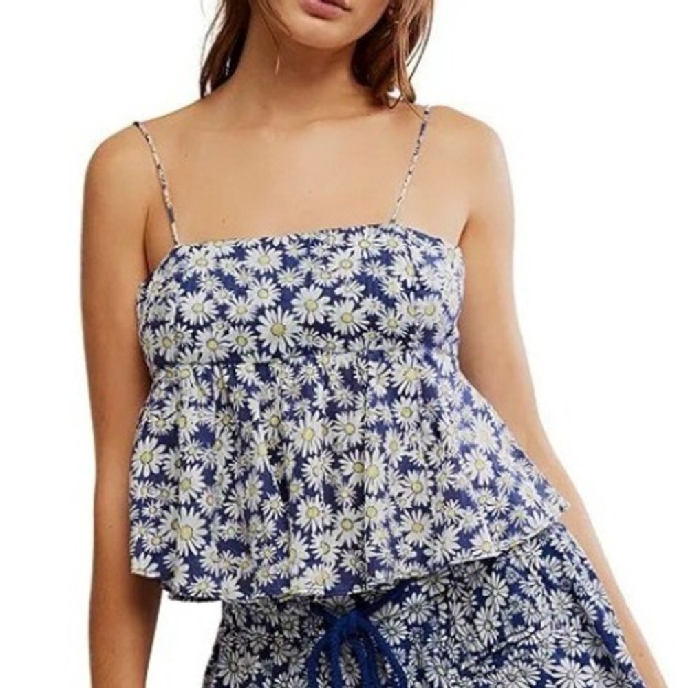 Free People Mia Ditsy Daisy Womens XL Square Neck Sleeveless Peplum Tank Top New